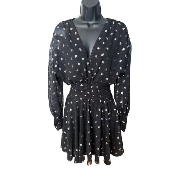 NWT Misa Los Angeles Davie Dress Black Silver‎ Diamond Clip Dot Mini Size XS - Picture 2 of 15
